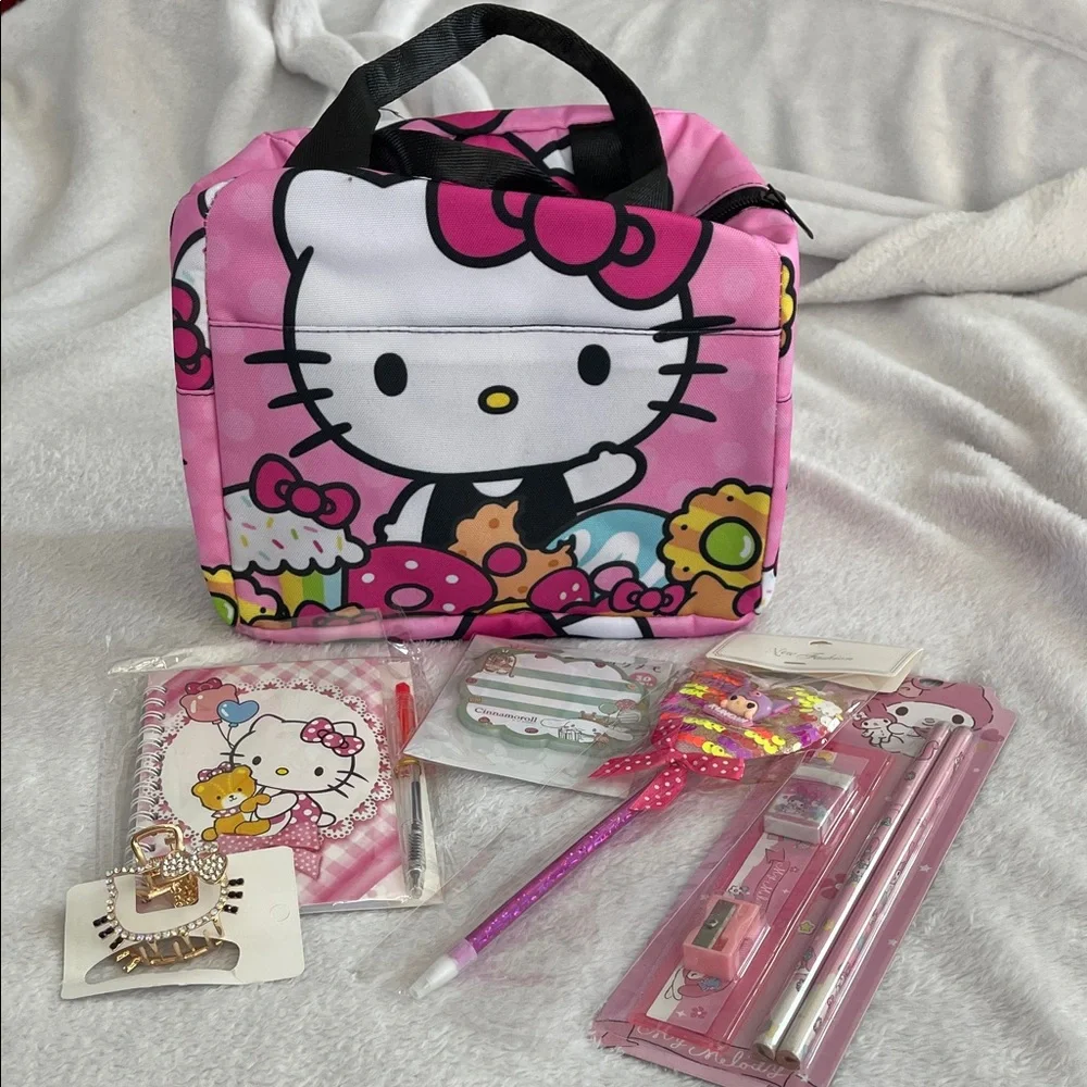 Hello Kitty Pink and White Kids lunch Bag Stationary Set nwt